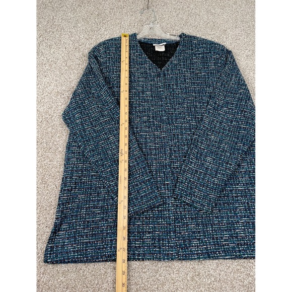 Vintage BonWorth Women's Blue Tweed Long Sleeve V-Neck Jacket Size Medium - Picture 3 of 10